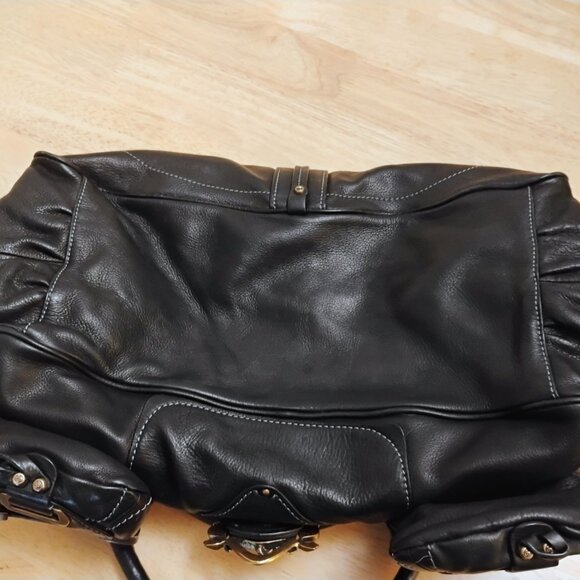 Juicy Couture BLACK LEATHER satchel Logo legacy Bag purse  ICONIC - Picture 6 of 13